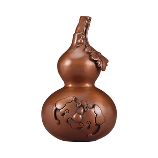 紫铜双钱葫芦摆件手把件中式家居客厅玄关装饰品办公室创意礼品