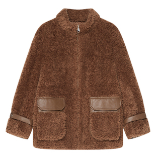 Goodland美地100羊毛仿皮毛一体羊羔毛外套女短款LC64510020