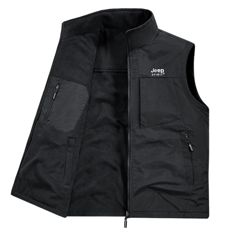 JEEP SPIRIT吉普户外风双面穿马甲男加绒保暖立领多口袋工装马夹