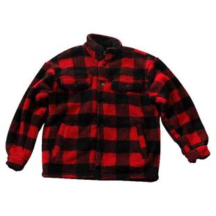 欧美双面摇粒绒加厚格子外套男秋冬款大码复古经典黑红格夹克潮