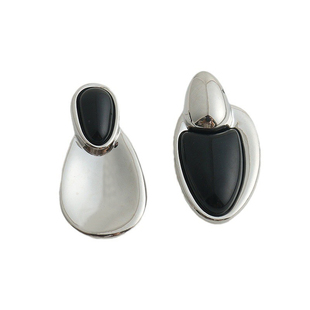 新中式不对称黑玛瑙耳钉925银针高级艺术感泪滴椭圆拼接耳环耳饰