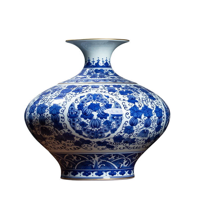 钟家窑柴窑瓷器景德镇陶瓷花瓶手绘青花瓷瓶客厅博古架摆件新中式
