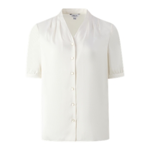 PRICH气质v领纯色衬衫夏季新款休闲通勤短袖上衣女