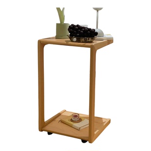 香木语简约实木原木C型边几可移动小茶几双层置物架客厅沙发边桌