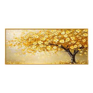 发财树壁画客厅挂画大芬村画横版招财黄金大树装饰画高档艺术油画
