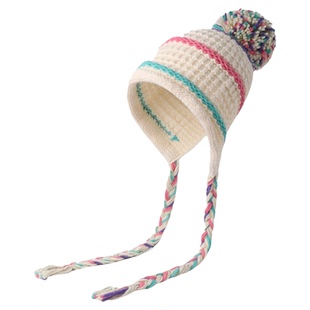 韩版彩色条纹毛球针织帽子女秋冬季保暖护耳显脸小百搭绑带毛线帽