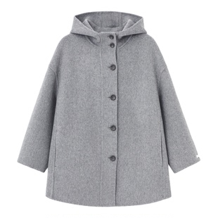 百家好短款连帽羊毛双面毛呢大衣女款25冬季新款宽松高级呢子外套