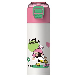 希乐勃勃猴保温杯女生2024新款学生上学专用便携吸管杯子儿童水杯