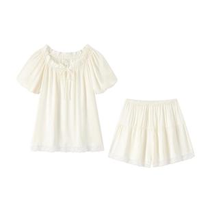 冰丝睡衣女蕾丝女款夏季短袖短裤丝绸家居服夏天女士2026新款秋春