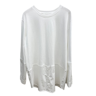 设计感简约棉质T恤拼接衬衫春秋韩版圆领宽松白色长袖打底衫上衣