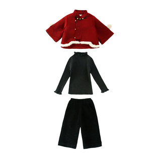 儿童拜年服冬季新款三件套2026新春喜庆改良汉服外套女孩毛呢冬装