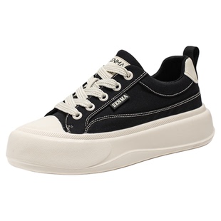 森马帆布鞋男2026新款夏季厚底增高透气百搭低帮板鞋黑色休闲布鞋