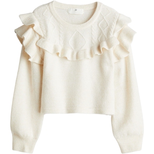 HM童装儿童女童毛衣洋气细密圆领修身短款打底套头针织衫1252836