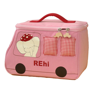 REhi 放学巴士化妆包 原创巴士充棉化妆收纳包双拉链大容量洗漱包