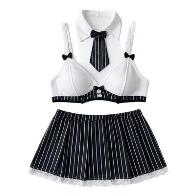 Laramuse【角色反串】诱惑女仆秘书制服性感文胸条纹短裙内衣套装