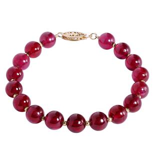 若华珠宝宏兴=素面大颗粒红宝石手链女18K金彩宝手串手饰礼物定制