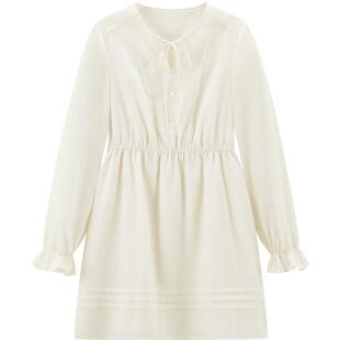 乐町韩系轻甜衬衫裙25年春季新款系带长袖连衣裙收腰短款内搭短裙