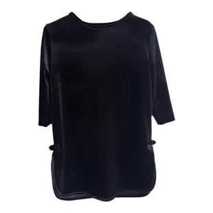 金丝绒上衣新中式早秋中款女宽松开叉大码胖MM黑色盘扣国风打底衫