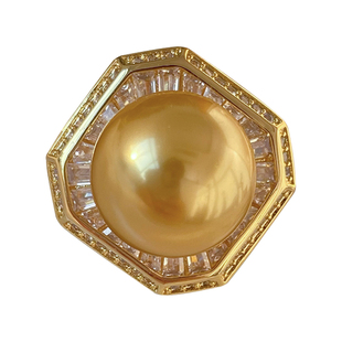 经典日出系列 南洋金珠戒指几何排钻满镶澳贝母珍珠气质奢华礼服