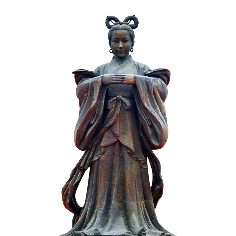 玻璃钢仿铜东汉孝女曹娥塑像古代历史名人铜雕塑定制大型田园景观
