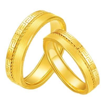 周大生黄金戒指男女情侣对戒足金福禄绵长手饰结婚三金送男女友礼