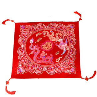 红盖头结婚中式秀禾缎布蒙头红新娘婚礼刺绣头巾新款中国红色头纱