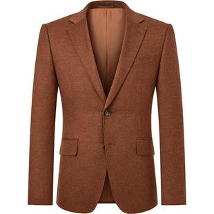 JDV男装春秋商场同款焦糖色平驳领单排扣职场通勤商务西装外套