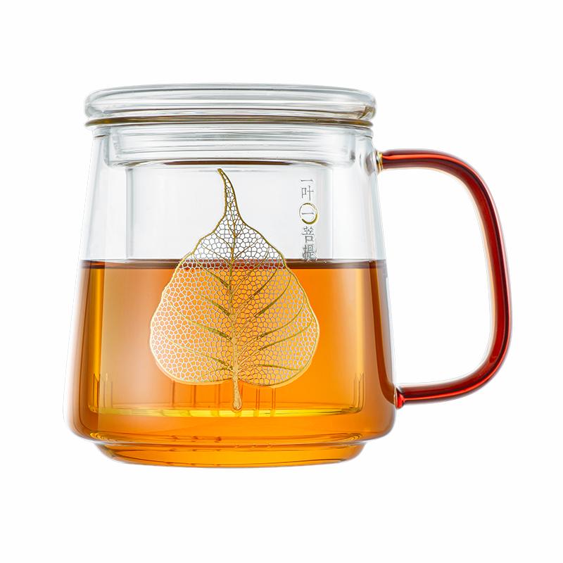 雅集一叶菩提茶杯高硼硅玻璃杯办公家用水杯泡茶杯茶水分离过滤杯