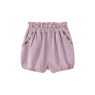 babylove女宝宝短裤夏季薄款纯棉纱布花苞裤花边灯笼裤洋气裤子