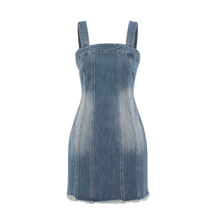 SLY 春季复古港风做旧水洗牛仔吊带连衣裙030HSY13-1371