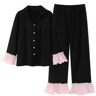 大码胖mm宽松睡衣女冬德绒胖妹妹撞色套装加大高级感180斤家居服