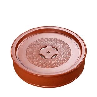 潮州传统朱泥功夫茶盘跳刀家用手工圆形红泥紫砂茶船10寸12寸茶海