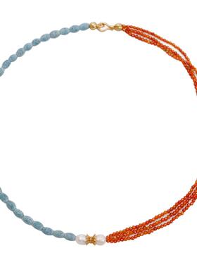 新中式天然石彩珠锁骨链高级感