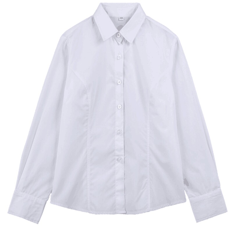 男童白衬衫长袖春秋全棉女童纯色儿童短袖表演衬衣小学生校服礼服
