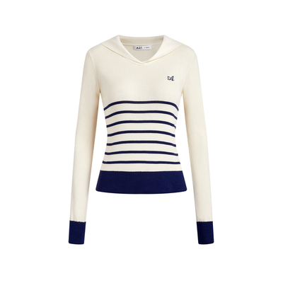 A21女装合体翻领落肩套头毛衫