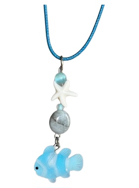 可爱橘色小丑鱼项链女猫眼石蓝色小鱼串珠锁骨链情侣款手工颈链