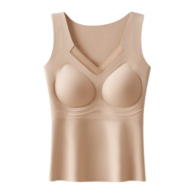 秋冬羊毛桑蚕丝带胸垫保暖背心