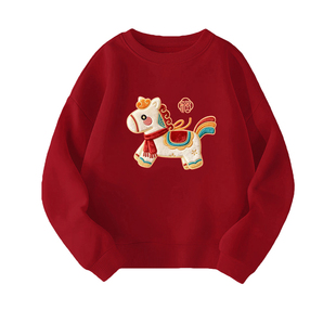 2026马年亲子装红色卫衣一家三口四口冬装母女母子过年拜年全家福