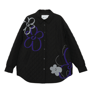 MOVEUP幻走2025秋冬季新款.FUN系列翻领绣花中长款棉衣外套女轻薄