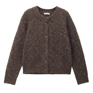 设计师款佐丹奴粗针开衫女装花影绒宽松圆领插肩针织外套18355102