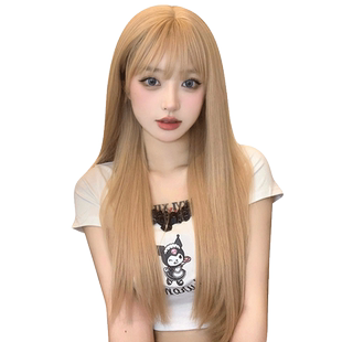 哼唧 假发女主播女团Lisa同款白金色自然逼真长直发假发JK全头套