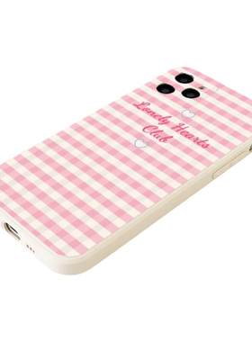 春色满园~粉色格子iPhone14promax苹果12/11迷你xs/x小米13适用oppoR17红米K50/K30手机壳华为p60女款vivoX80