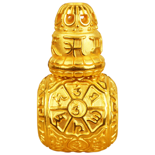 双飞翼3D硬金999足金黄金六字真言三通佛塔手链手串转运珠路路通
