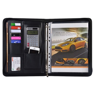 A4多功能文件拉链包销售皮夹谈单本量房经理签约本带计算器房产夹资料夹高档商务文件拉链包公司定制定做logo