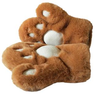 冬季可爱熊掌手套原创加厚毛绒防风保暖东北滑雪手套男女圣诞礼物