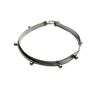 银色皮革choker双层项链圆珠设计感甜酷辣妹小众设计感项圈颈带