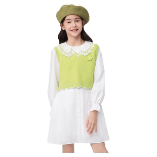 巴拉巴拉女童连衣裙中大童长袖套装儿童白色时尚裙子春装新款童装