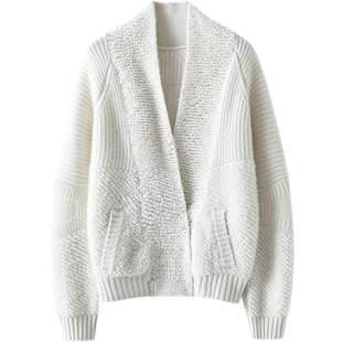 出自名门！精髓~重磅加厚V领山羊绒开衫女纯羊绒毛衣针织开衫外套