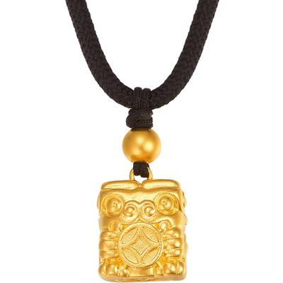 明牌珠宝古法黄金吊坠 足金镇财兽套链铜钱貔貅项坠AFC0607