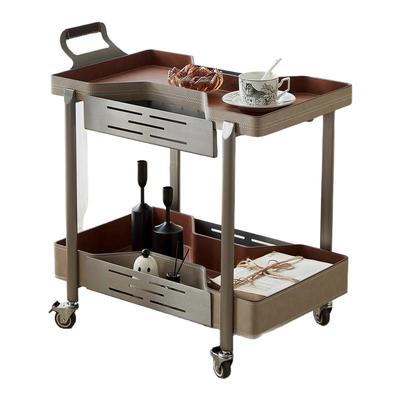 轻奢高级感客厅沙发边几可移动设计师创意新款马鞍皮小茶几小推车